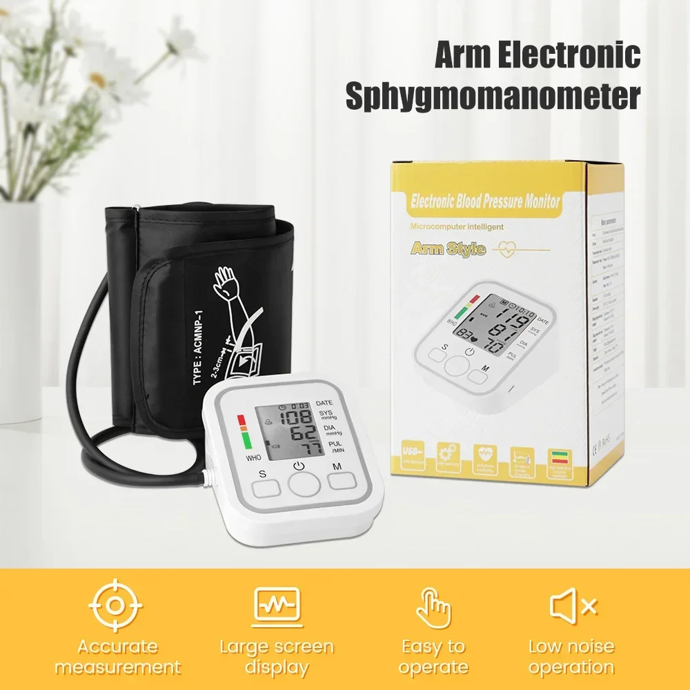 Arm Blood Pressure Monitor BP Equipment Automatic Professional Medical Portable Tonometer Digital Tensiometer Heart Rate Monitor