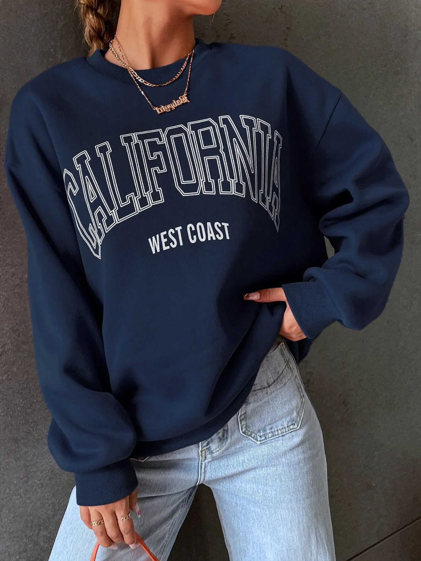 

California West Coast Letter Graphic Drop Shoulder Sweatshirt for Women, Fall Casual Pullover