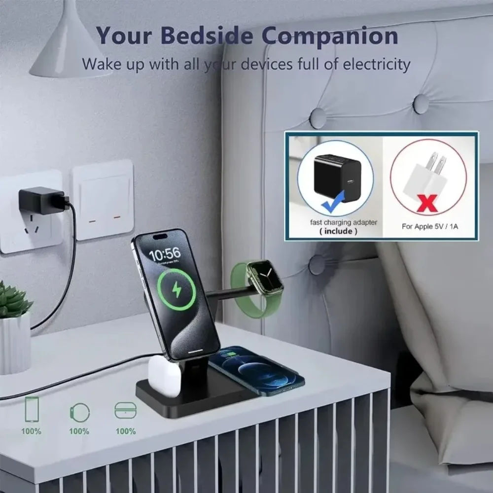 100W 4-in-1 Magnetic Wireless Charger Foldable Phone Holder Dock For Magsafe iPhone 16-12 Apple Watch AirPods4 Pro Fast Charging - náhled 2