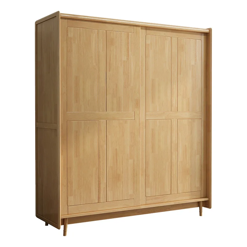 

Nordic solid wood sliding door wardrobe, simple and modern wooden sliding door, home bedroom