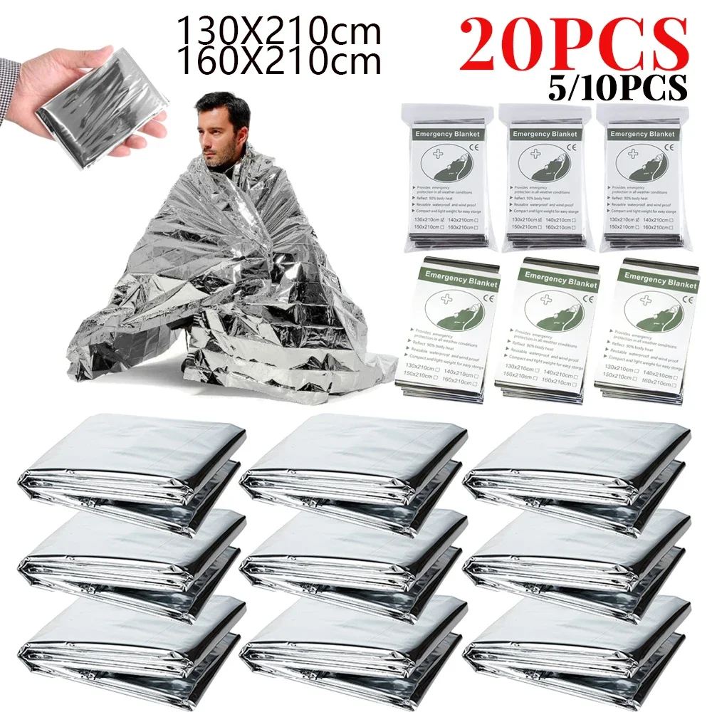 5/10/20PCS Rescue Emergency Blanket Outdoor Outdoor Camping Portable Rescue Emergency Insulation Blanket Cold Proof Sunscreen 