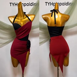 Irregular Design Latin Dance Tops Skirt Women Practice Clothing Summer Cha Cha Rumba Dance Dress Red Black Dance Dress DNV20966