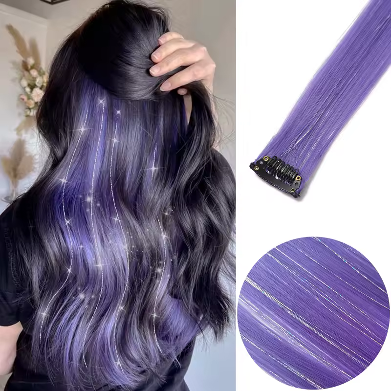 Clip in Hair Extensions Colored Party Highlights 22 inches 6pcs/pack Multi-colors Straight Hair Synthetic Hairpieces Royal Blue - Image 20