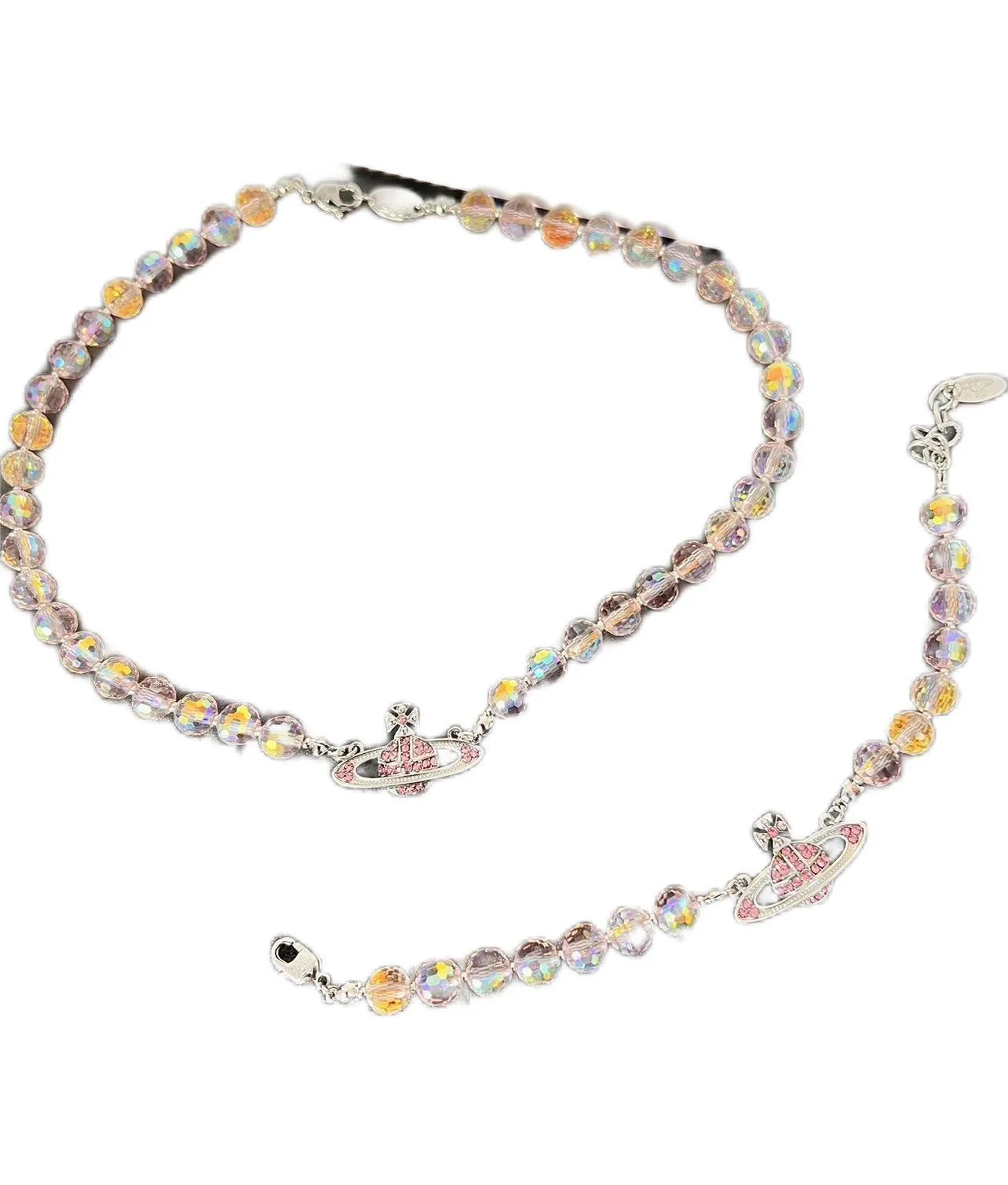 Natural Super Flash Crystal Dream Bead Necklace Vivian Queen Mother Pink Set Saturn Diamond Bracelet Female