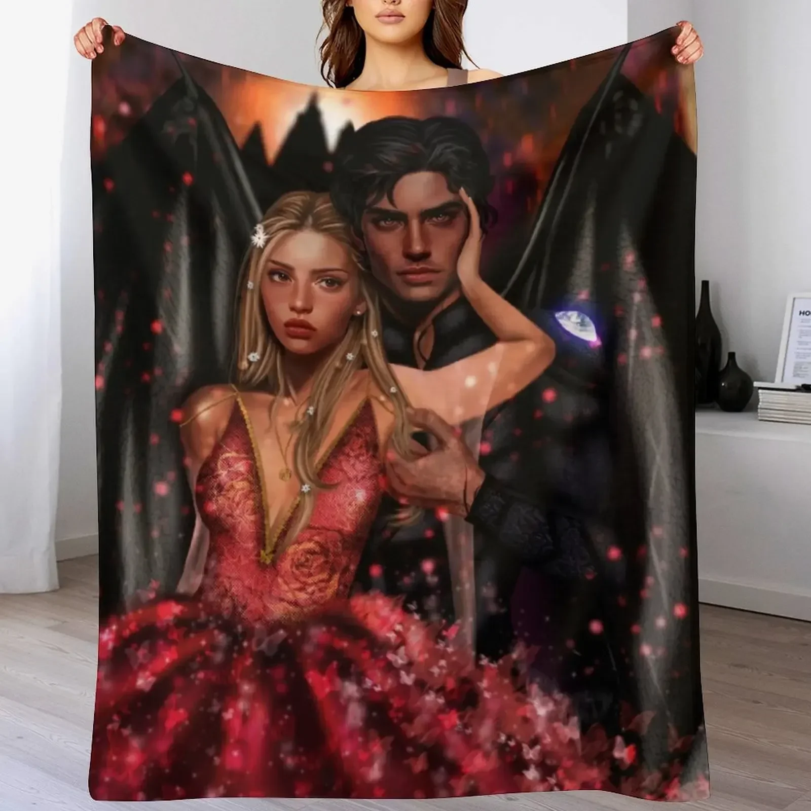 

Elain Archeron and Azriel The Shadowsinger from Acotar Throw Blanket Cute Plaid decorative Soft anime Blankets