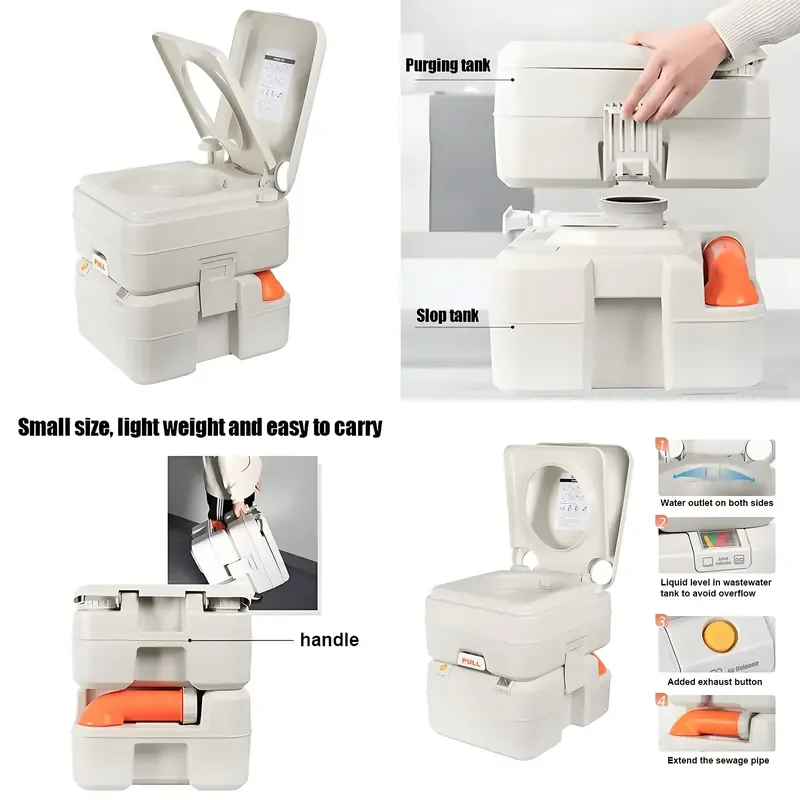 Portable 20L Large Waste Tank Toilet With Carry Bag CHH Piston Pump & Level Indicator for Hiking & Boating Marine Supplies
