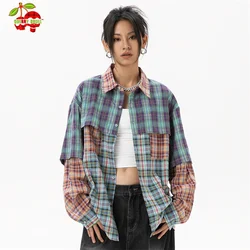 Plaid Shirts & Blouses Plus Size Woman Korean Style Fashion Women's Clothing Sales Trend 2024 Youthful Woman Clothes Ladies Tops