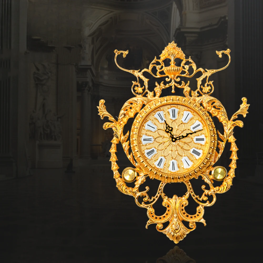 Classical Luxury Antique Copper With 24K Gold Plated Wall Decorative  Hanging Clock Wall Clock With Thermometers and hygrometers