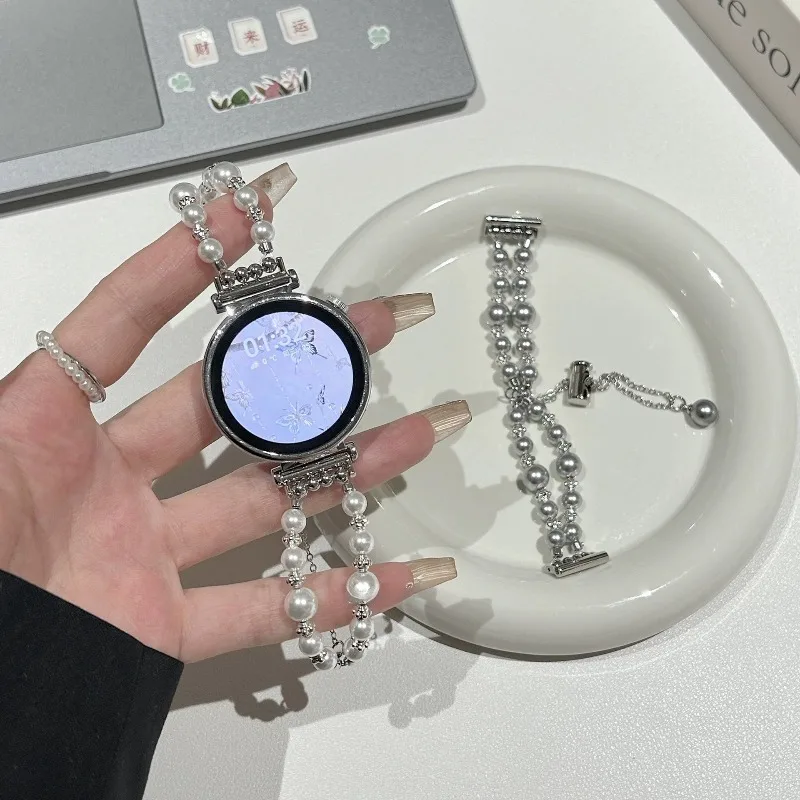 Double Layer Pearl Chain Strap For Mi Band 10 9 8 8Pro 9Pro Elegant Metal Bracelet for Redmi Watch 4 5 6 Replacement Wristband