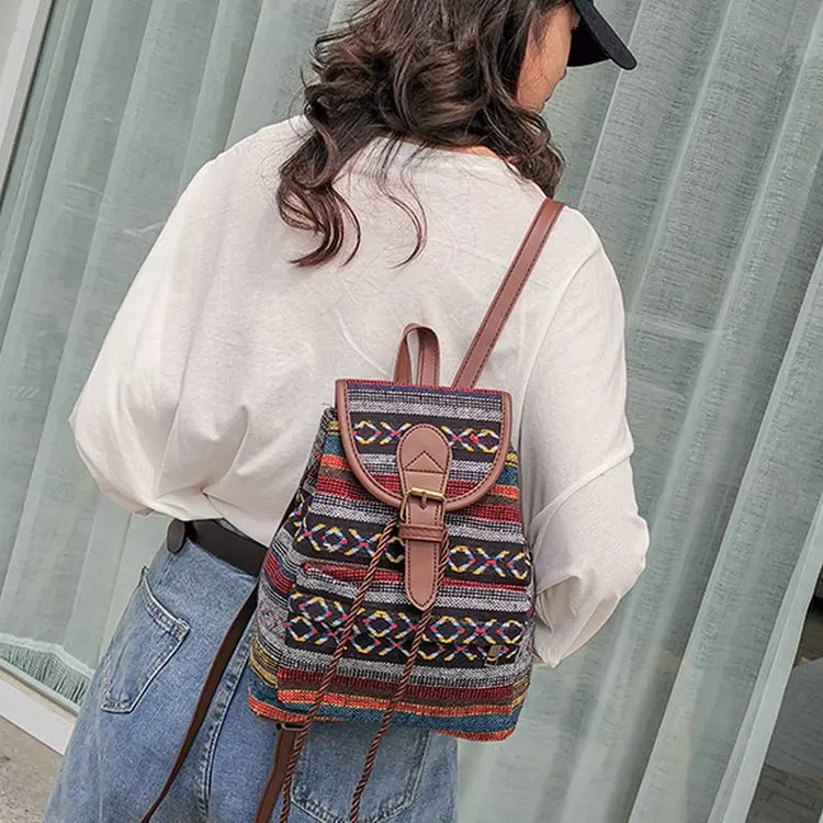 

New Ethnic Style Pattern Backpack Canvas Women's Bag Fashion Personalized Travel Strap Small Backpack School Backpacks