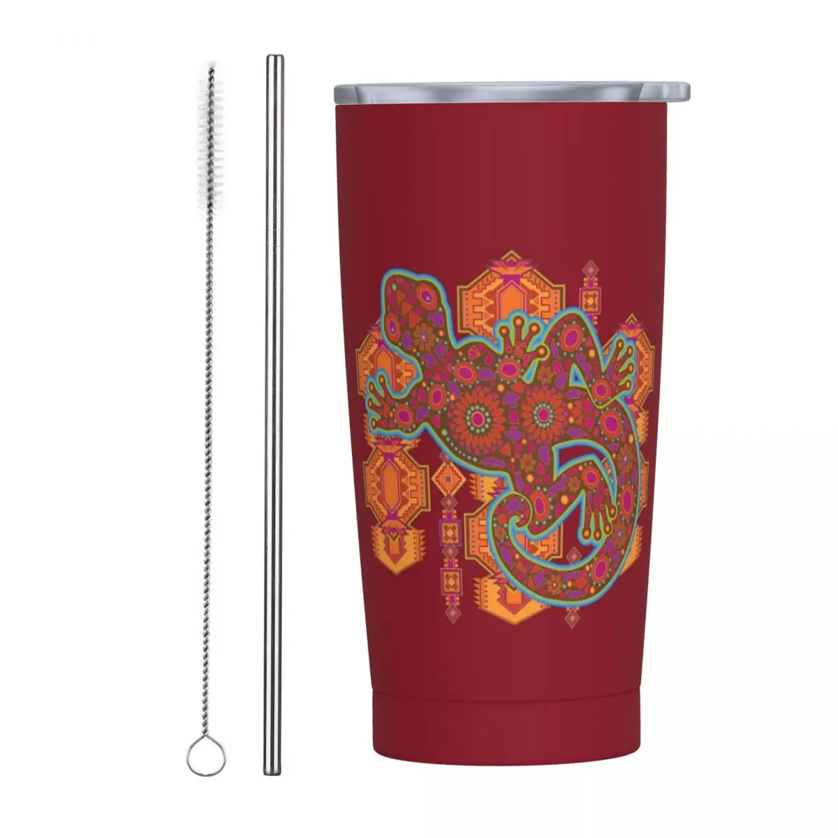 Ethnic Tribal Lizard Salamander Stainless Steel Tumbler Vacuum Insulated Mug Thermal Cold Cup Straw With Lid 20oz