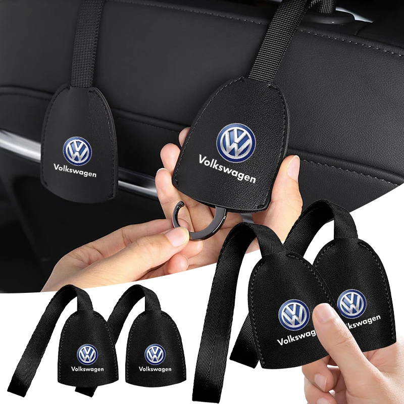 

Auto Logo Leather Car Seat Back Hooks Portable Hanging Bag Rack Accessories for VW Golf Amarok T5 Phaeton ID3 Tiguan T-Cross GTI