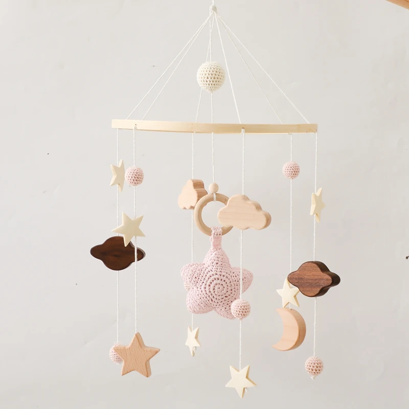 Baby Rattles Crib Bed Wood Bell Toys 0-12 Months for Baby Newborn Mobile Toddler Rattles Carousel for Cots Kids Musical Toy Gift