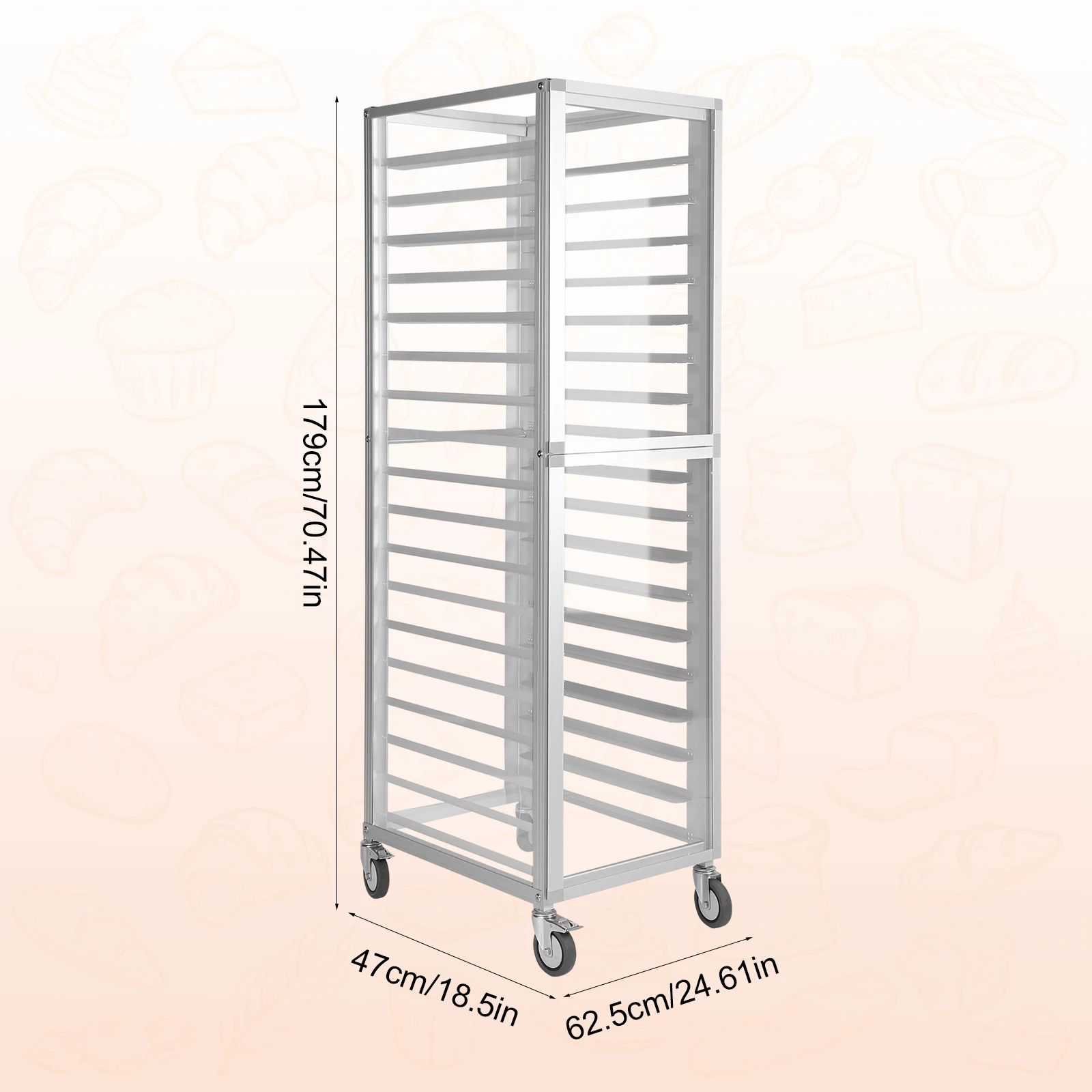 18-Tier Commercial Bread Baking Speed Rack Aluminium NSF Listed Removable Shelf Bun Pan Proofing Cart for Restaurant Catering ﻿