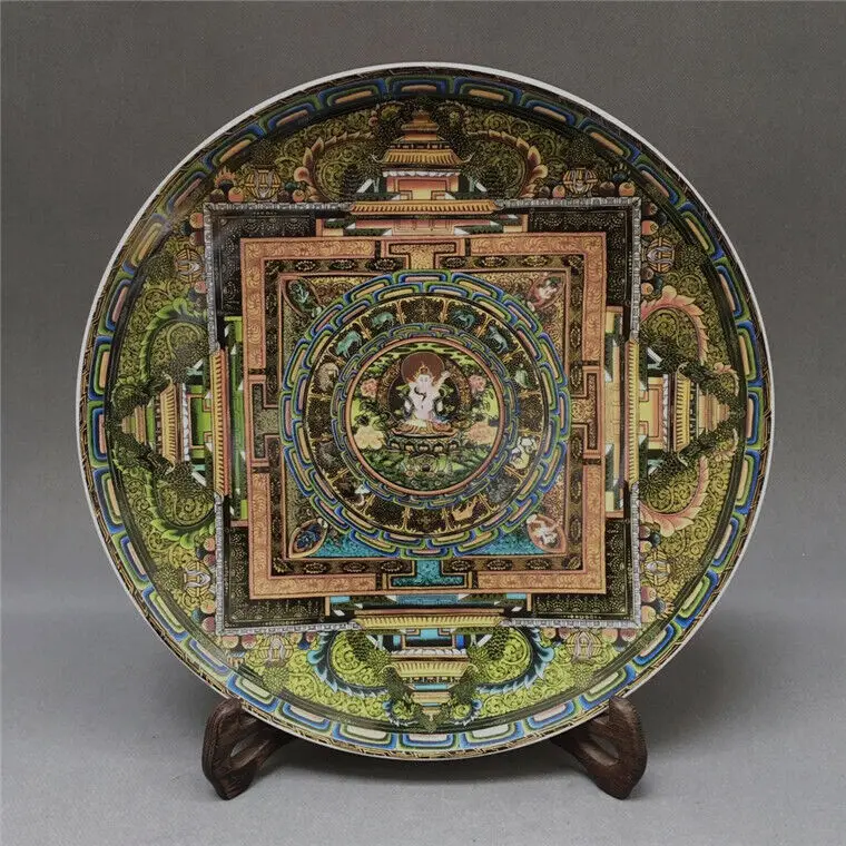 

Vajrasattva Mandala 10" old china Tibetan Buddhism Altar offerings plate