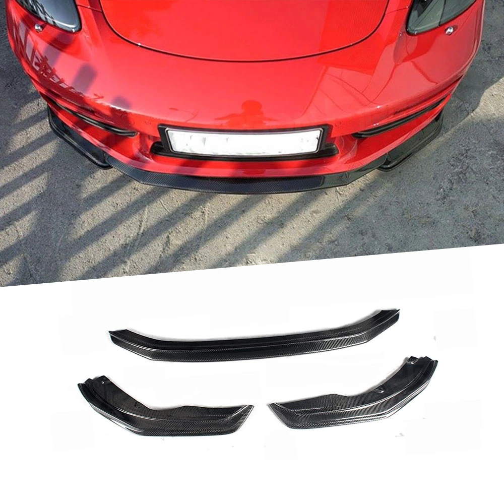 3PCS Carbon Fiber Front Lip Spoiler Splitters Flaps Fit For Porsche 718 Cayman Boxster 2016-2019 Head Bumper Chin Protector