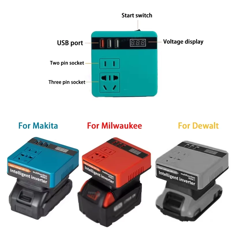 

120W Lithium Battery Inverter DC18V-21V to AC 220V Inverter Intelligent with USB Adapter for DeWalt/Makita/Milwaukee18V Battery