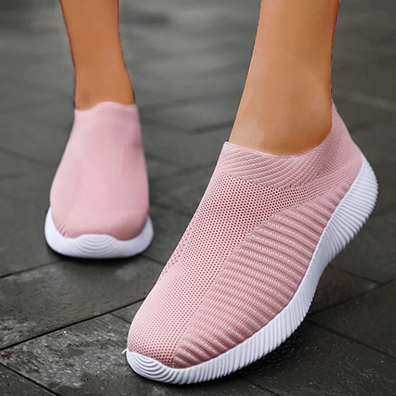 2024 Nieuwe Casual Schoenen Mode Sneakers Voor Vrouwen Lopen Effen Kleur Vrouwen Sneakers Slip Op Sok Dames Platte Schoenen Vrouw Schoenen