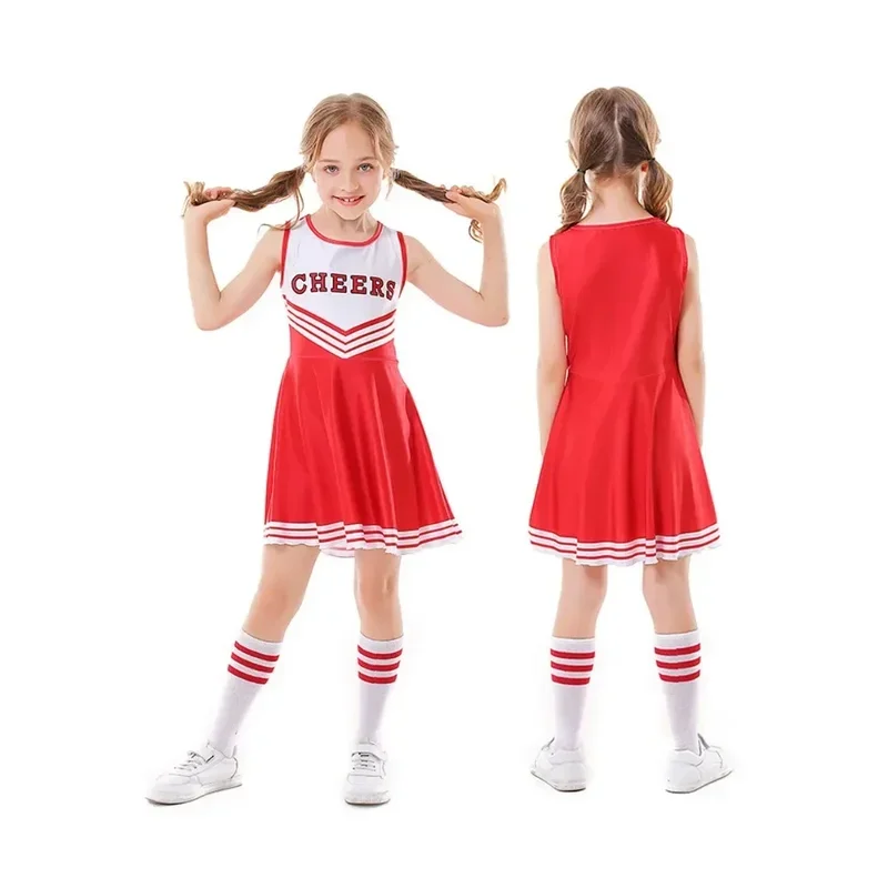 Vestido de disfraz de porristas para niños, vestido de fútbol sin mangas para bebé, vestido de actuación en escenario para colegiala