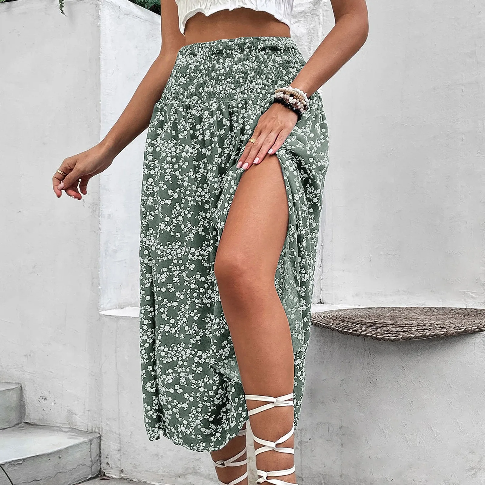 

Summer Dress 2025 Women'S Casual And Fashionable High Waisted Skirt With Split Floral Print Skirt Long Skirt Vestido Mujer