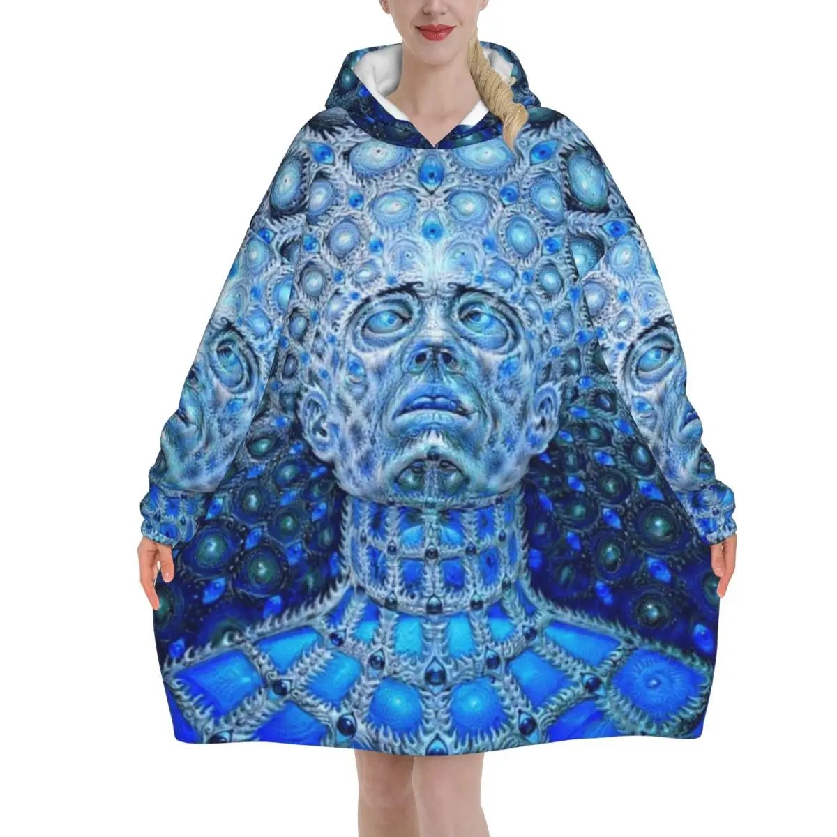 Alexs Greys Oversized Blanket Hoodie Sweatshirt Long Fleece Hooded Wearable Blanket with Large Pocket for Women Men