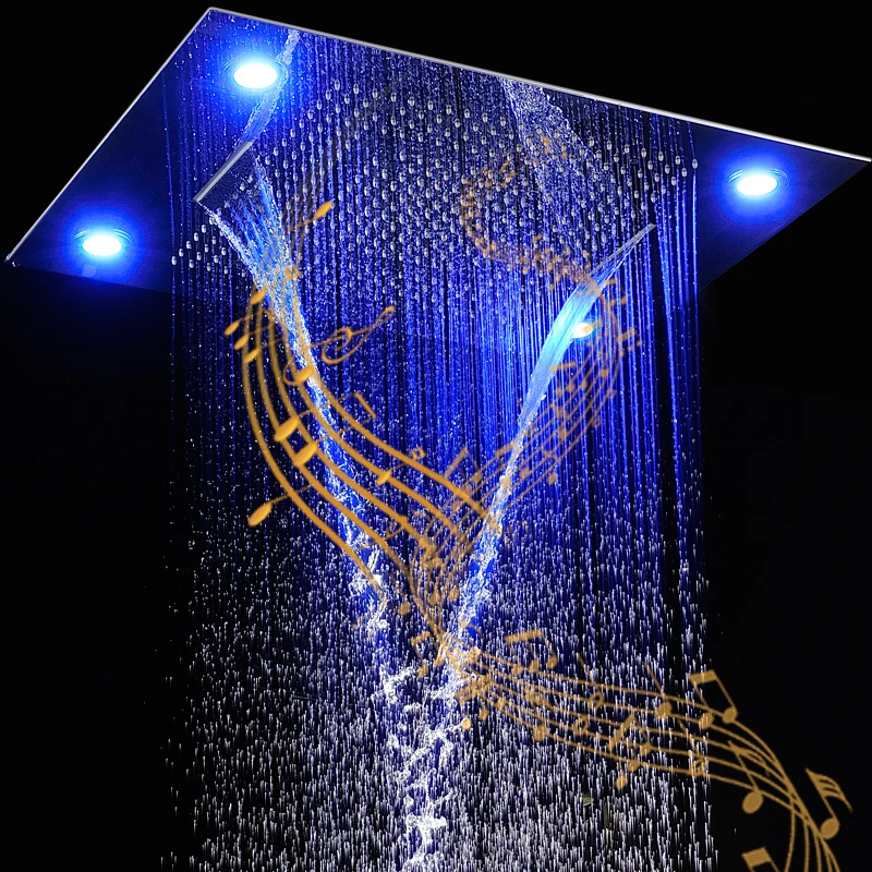 Music Shower System Set 4 Functions Thermostatic Bathroom Shower Faucets Recessed Ceiling 600×800mm LED ShowerHeads