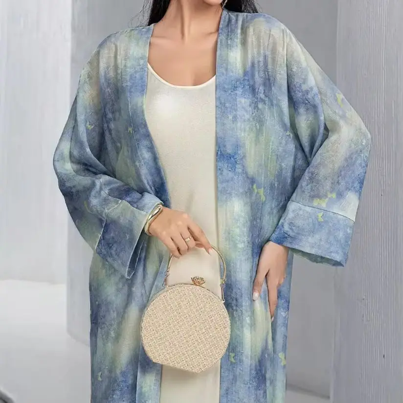 

Ид Платье для женщин с принтом, комплект из 2 предметов, кардиган, абайя, вечерние мусульманский кафтан, халат Джалабия, Рамадан, Дубай, кафтан, 2025 Vestidos Largos