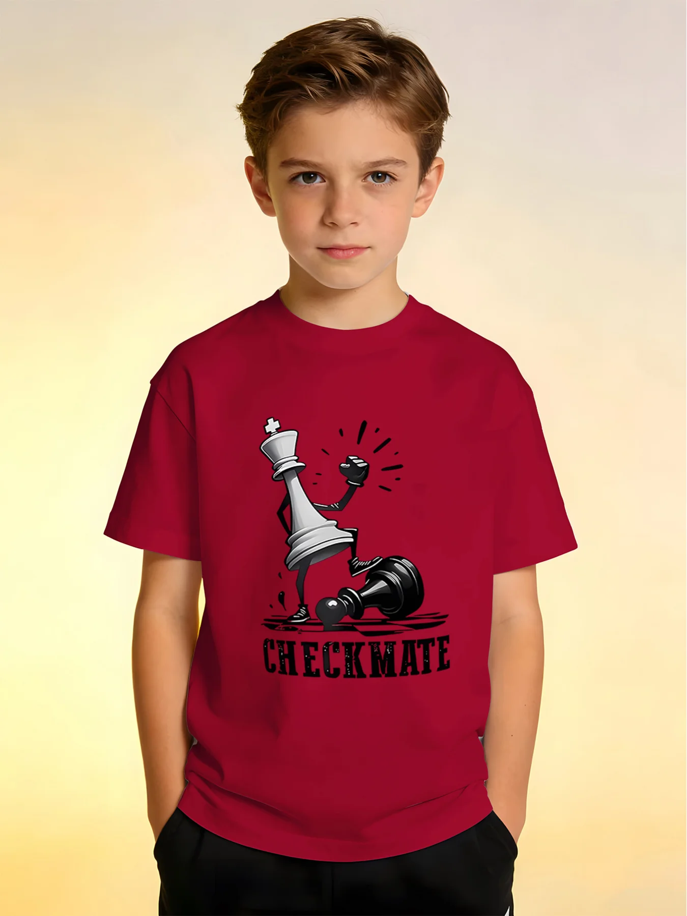 Kids Chess Checkmate Print O Neck Short Sleeve Tee Ultra Breathable Outdoor Daily Trendy Light Premium Loose Summer Boys Top