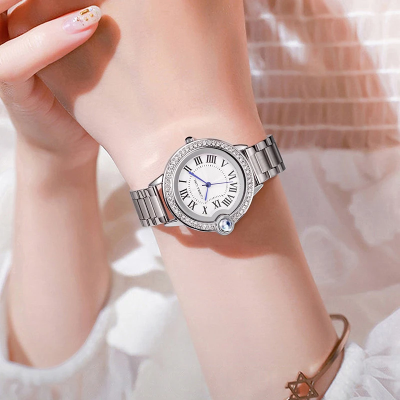 Women\'s Projection Dial Wristwatches GEMMA GIRL Stainless Steel 100 Ways I Love You Micro Carving Quartz Watch Girlfriend Gift