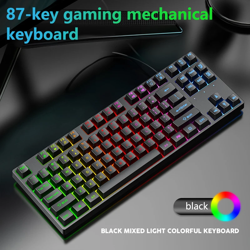 

Wired Game Mixed Color Luminous Character 87 Key Game Keyboard Notebook Desktop Computer USB Port Wired Keyboard