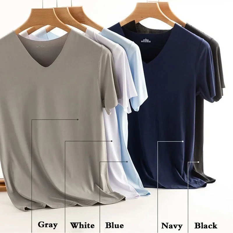 Fashion Summer V-neck T-Shirt  Breathable Ice Silk T-Shirt Vest Men\'s Sports Short Sleeve T-shirt Ice Silk Solid Color Tees