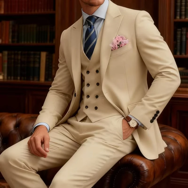 

Мужской костюм-тройка slim fit, двубортный, для свадьбы, выпускного, официальных мероприятий, деловых встреч, торжественных ужинов, смокинг
