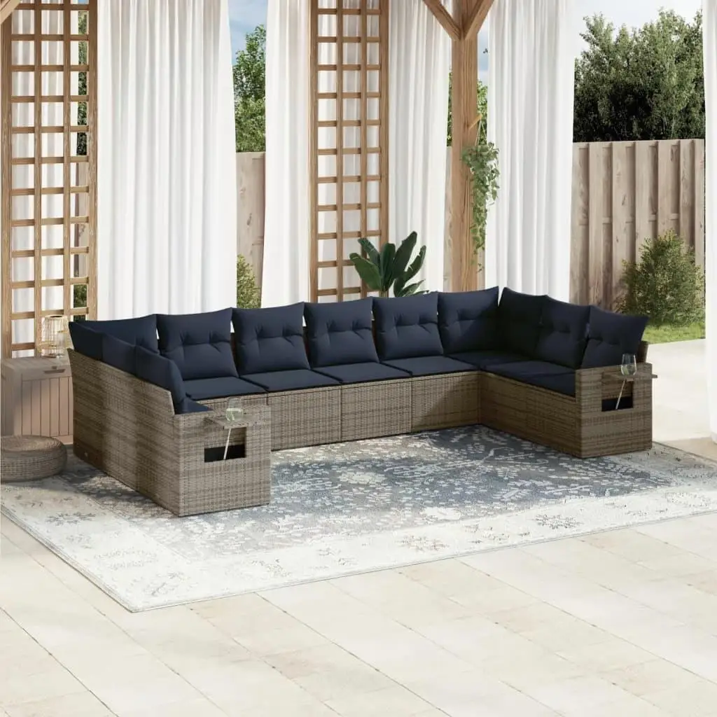

10 Piece Outdoor Patio Sofa Set with Gray Cushions Poly Rattan Garden Furniture