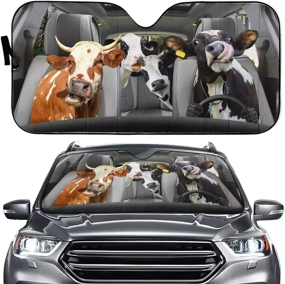 Farm Cow Animal Driver Car Sun Sunshade for Windshield Funny Cow Auto Front Window Windshield Car Sunshade Car Interior Cow