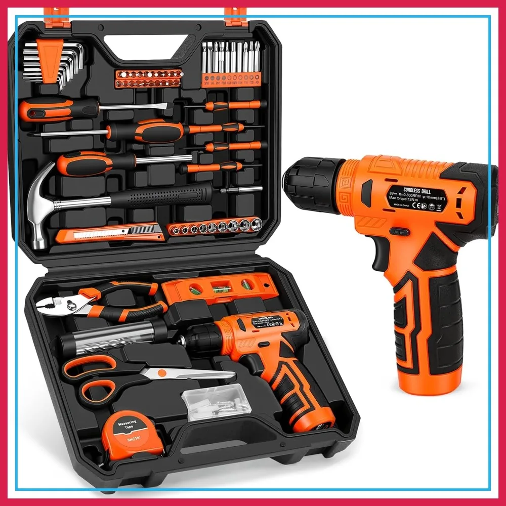 

139-Piece Tool Set with 8V Cordless Drill in Toolbox, Household Repair Kit for DIY Projects