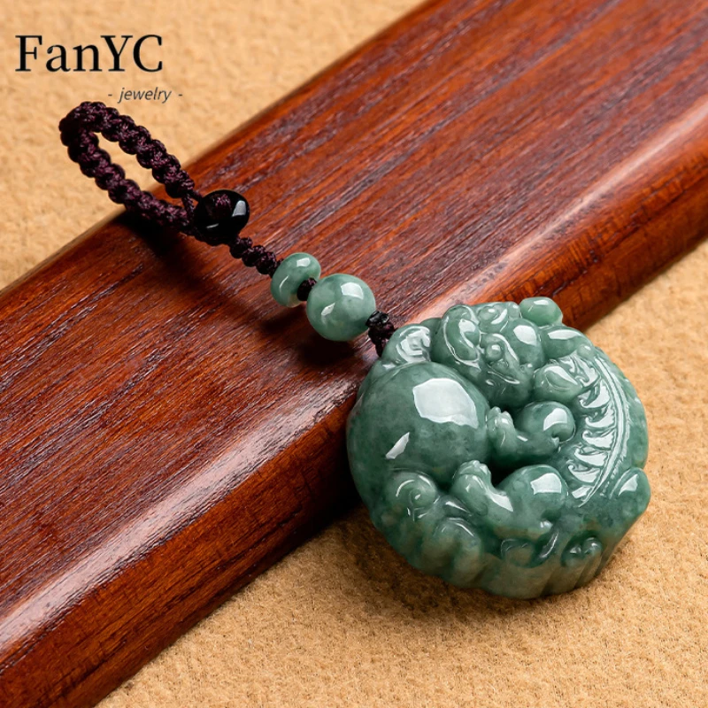 

Myanmar Jadeite Brave Mobile Phone Pendant Hand-carved Chinese Style Exquisite Car Key Jade Pendant Men and Women Holiday Gift