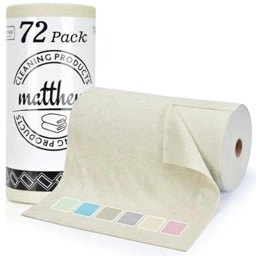

Matthew Microfiber Cleaning Cloth Roll 72Pack 12" x 12" Reusable Paper TowelsandWashable Tear Away Towels, Ultra Water Absorben