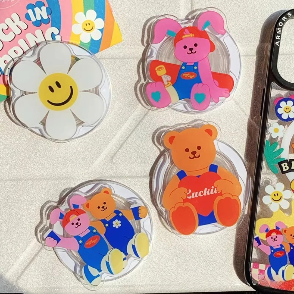 

NEW Korea Cute Bear Strong Magnetic Pop.sockets Holder For Magsafe Griptok Foldable Stand Finger Expand Bracket Case Accessories