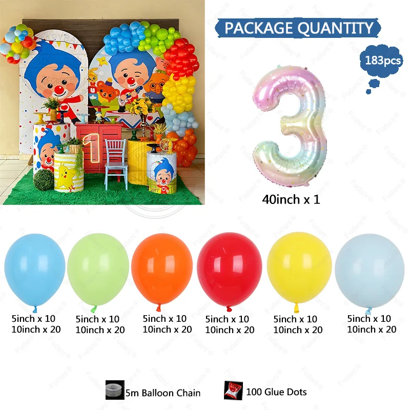 183pcs Circus Clown Themed Party Balloons Red Yellow Blue Latex Balloon Arch Kit Child Birthday Baby Shower Decorative Balloon