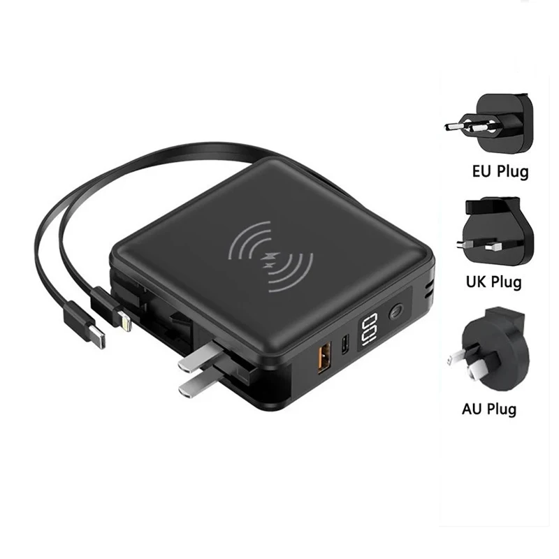 

5 in 1 Wireless Power Bank 15000mAh with Cable Plug 22.5W Fast Charging Powerbank for iPhone 16 Samsung Xiaomi External Battery
