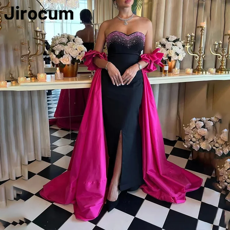 

Jirocum Sweetheart Diamond Evening Gown Women's Luxury Black Party Prom Dress Front Slit Sexy Fuchsia Formal Occasion Gowns 2025