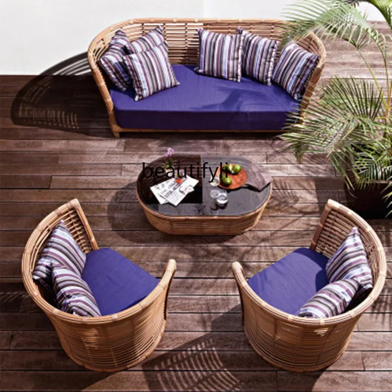

Nordic outdoor rattan sofa sun room courtyard open-air waterproof sunscreen sofa rattan chair