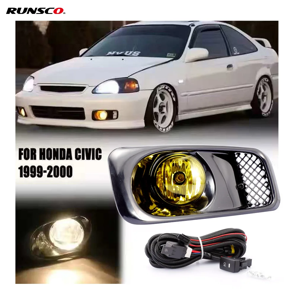 

Auto Parts Fog Light Kit For Honda Civic EK3 1999 2000 Front Bumper Fog Lamp Assembly Switches and cables 1Set