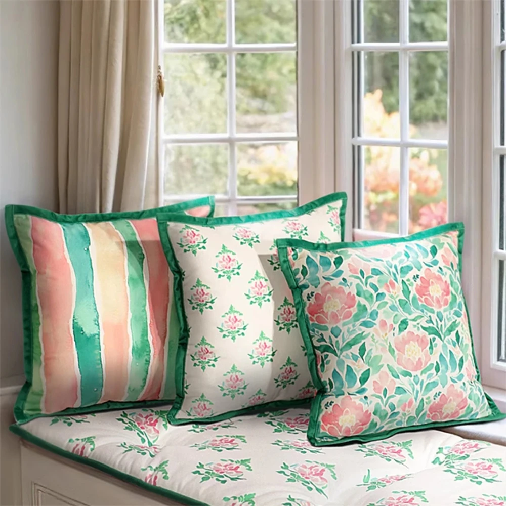 Four Seasons Universal Two-sided Pillow Home Decoration Window Sill Sofa Living Room Pillow Printed Plaid Green Pillowcase