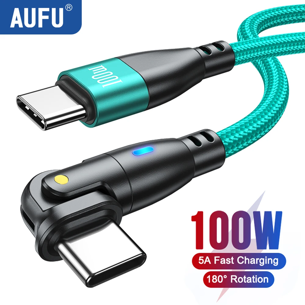 AUFU 100W USB C Cable 5A PD Fast Charging Charger Wire Cord for Macbook iPad Samsung Xiaomi 180 Rotate USB to Type-C Cable 3M