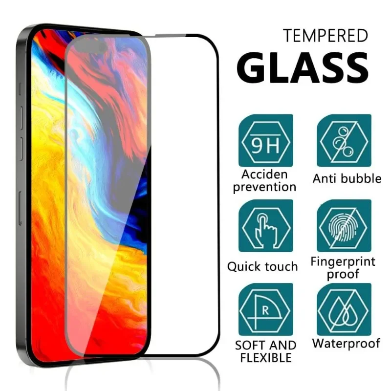 4Pcs Full Coverage Tempered Glass Screen Protector For iPhone 16 15 Pro Max 11 12 13 14 Pro Max 6 7 8 Plus X XR XS Max Glass