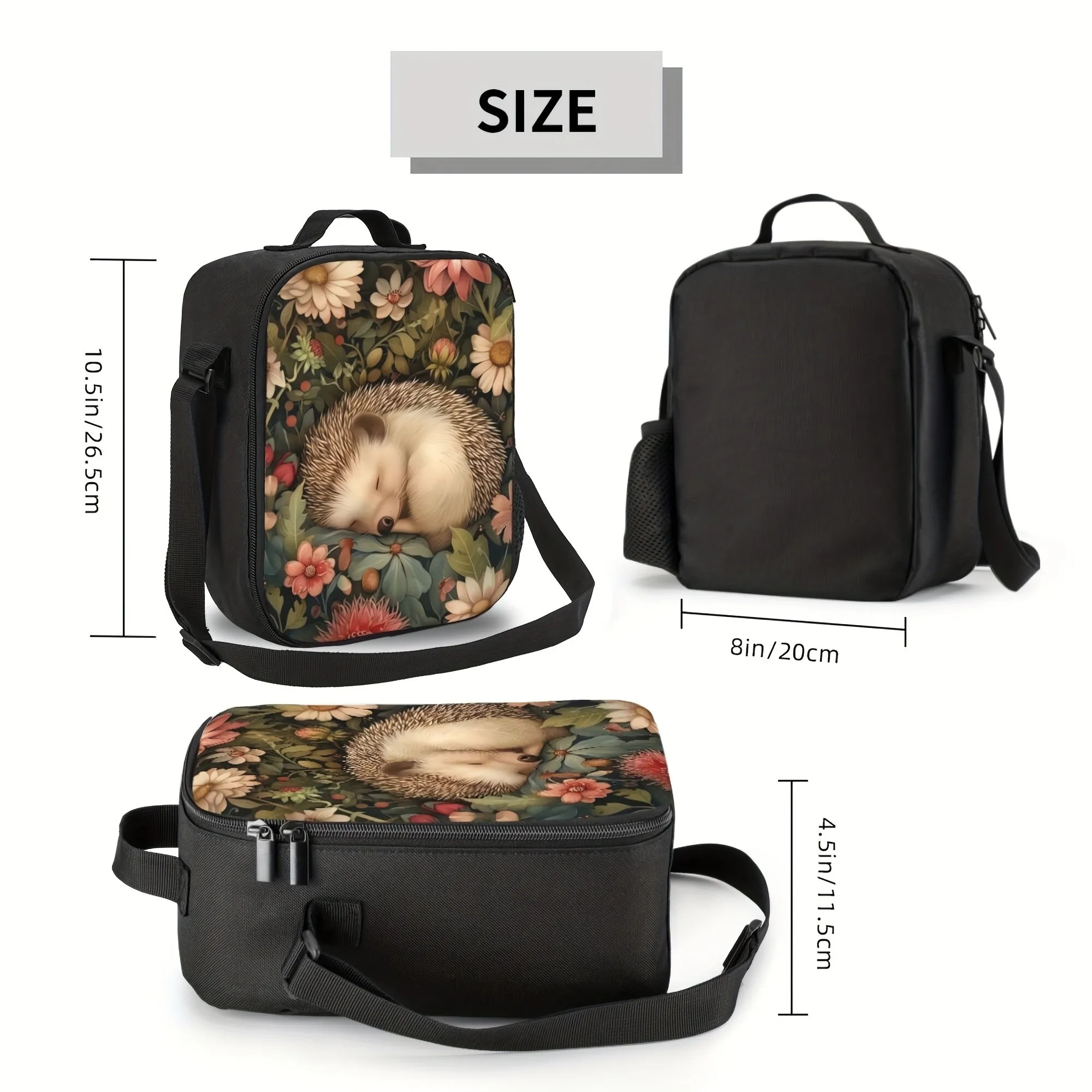 Sleeping Hedgehog Print Cooler Bag Portable Reusable Insulated Lunch Bag for Office Picnic Travel