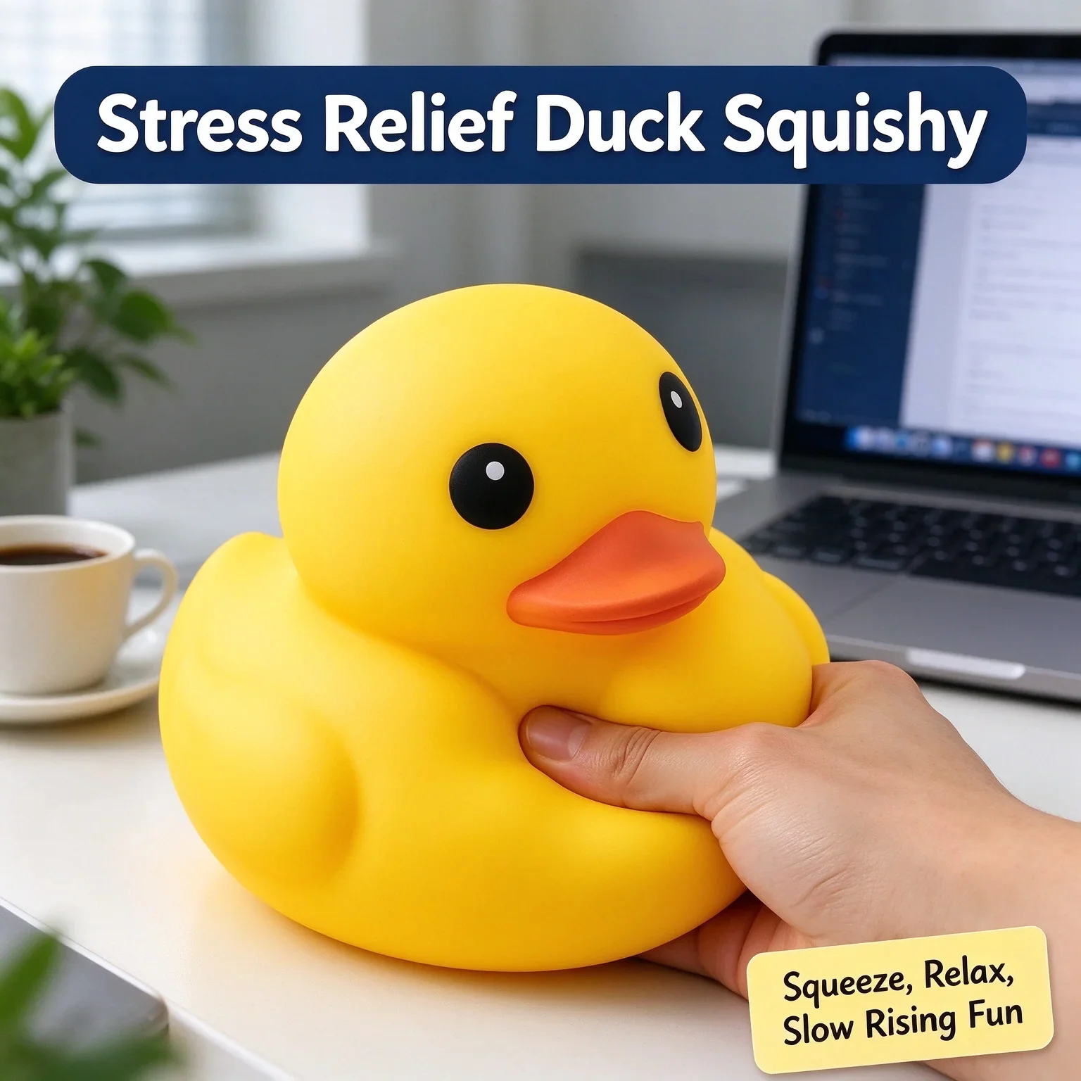 Jumbo Yellow Duck Squishy Slow Rising Soft Squeeze Fidget Stress Relief Kawaii Toy for Kids Adults Birthday Gift Party Favors