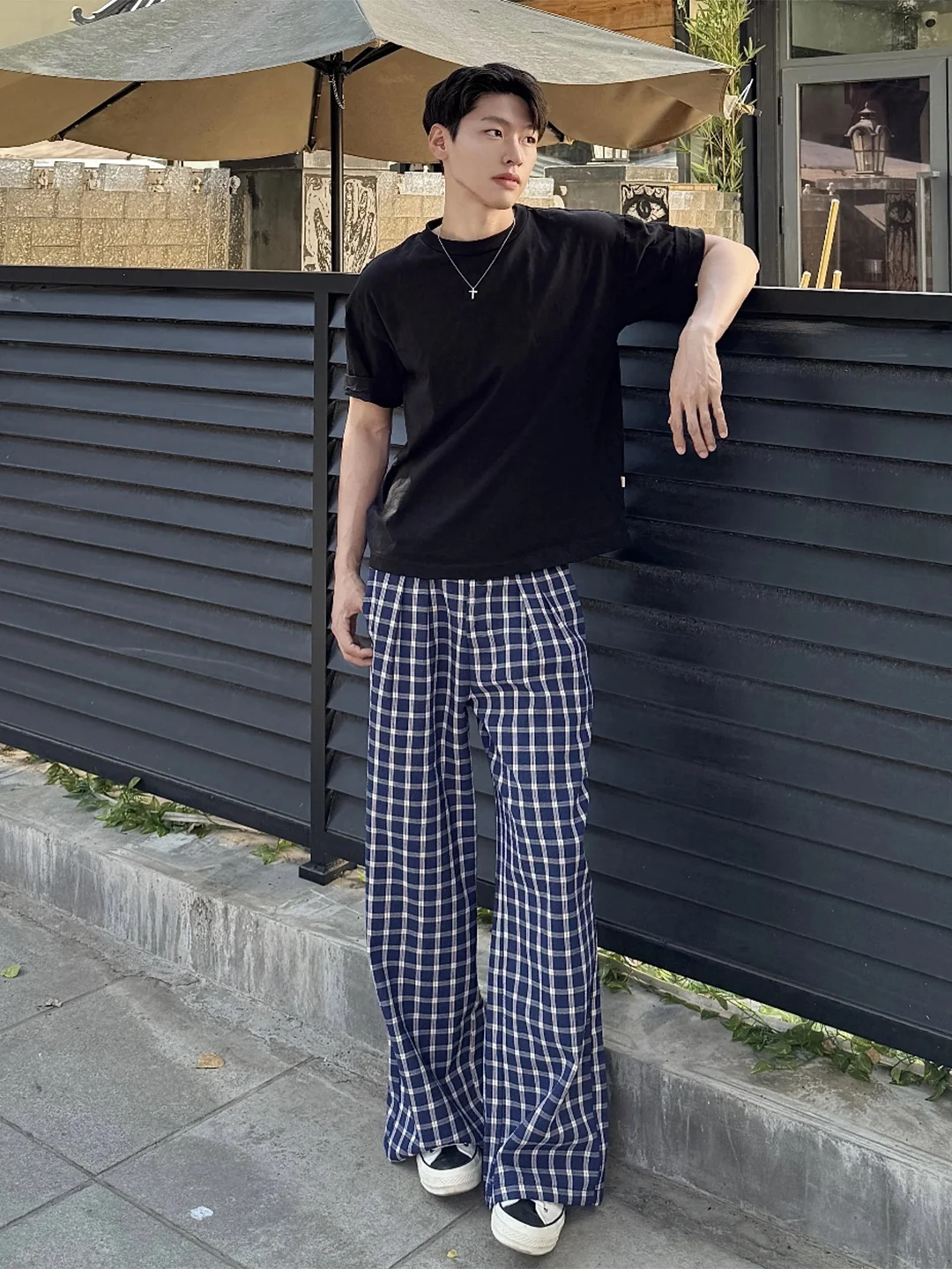 

Мужские летние тонкие дышащие легкие брюки Cleanfit синего цвета в клетку, прямого кроя, широкие штанины, повседневные, быстросохнущие