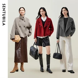 SENTUBILA 100% Wool Winter Jackets for Women Short Coats 2026 Stand Turtleneck Unlined Wool Outerwears Female Clothes W44O56626